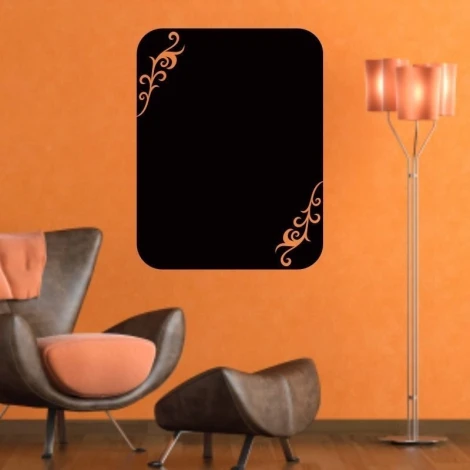 Chalk sticker 035 ornament - Living room setup with orange walls and furniture in shades of brown and pink.