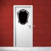 Chalk sticker ornament 028 - hallway decor with red walls and white door featuring a frame-shaped sticker.