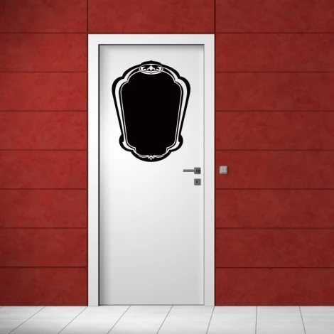 Chalk sticker ornament 028 - hallway decor with red walls and white door featuring a frame-shaped sticker.