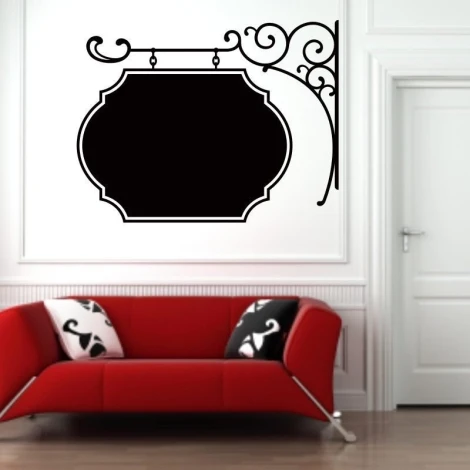 Chalk sticker ornament 029 - Living room decor with light walls and red furniture.