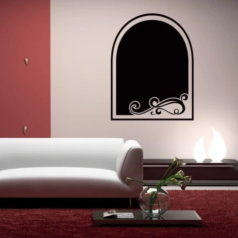 Chalk sticker ornament 031 - Living room decor with red and beige walls, white sofa.