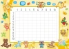 Magnetic dry-erase multiplication chart 010 - Features colorful characters on a light background.