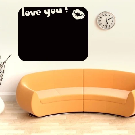 Chalk sticker 039 lips - Styled in a living room with a light-colored wall and an orange sofa.