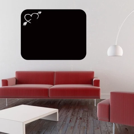 Chalk sticker 040 heart - Living room decor. Light-colored walls, furniture in shades of red.
