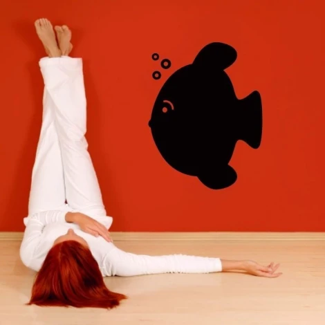 Chalk sticker 043 fish - Room setup with red walls and light floor, featuring a person lying on their back.