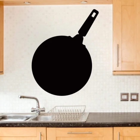 Chalk sticker 048 frying pan - Kitchen arrangement with light-colored walls and wooden furniture.
