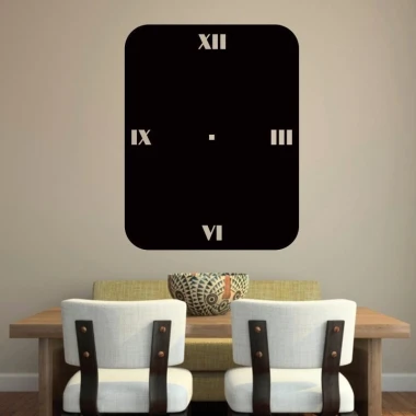 Chalk sticker 051 clock - Dining room setup with light-colored walls, table, and two chairs.