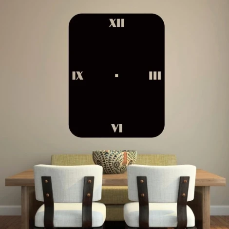 Chalk sticker 051 clock - Dining room setup with light-colored walls, table, and two chairs.