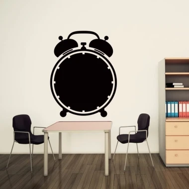 Chalk sticker 052 alarm clock - Office decor. Light-colored walls, brown furniture accents.