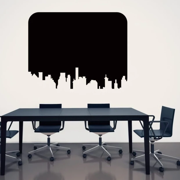 Chalk sticker 053 city - Office setup with light walls, dark table, and chairs.
