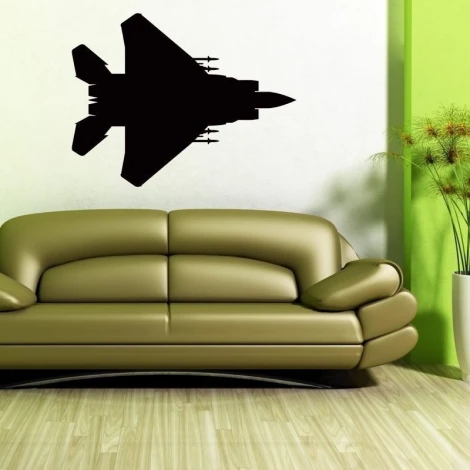 Chalk sticker 055 airplane - Living room decor with light walls and olive-colored furniture.