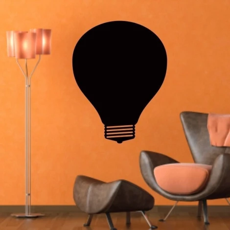 Chalk sticker 060 light bulb - Modern living room decor with orange walls and gray furniture.