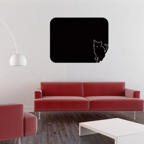 Chalk sticker 061 cat - Living room decor with light walls and red furniture.