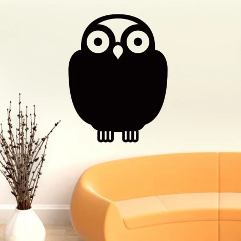 Chalk sticker 063 owl - Graphic design. Black owl with large eyes and a round body.