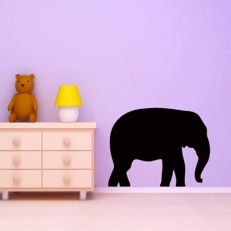 Chalk sticker 069 elephant - Decor in a children\'s room with purple walls and light-colored furniture.