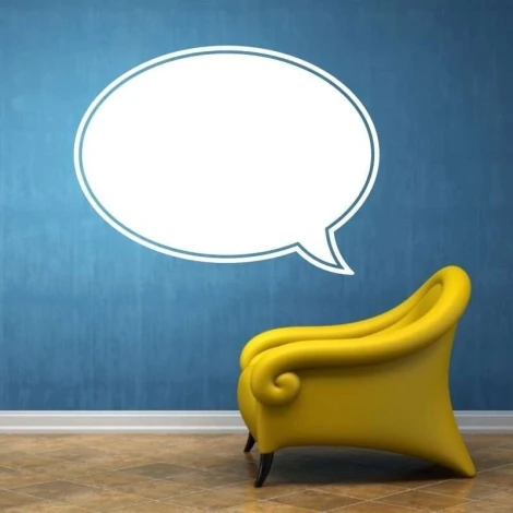 Dry-erase board 066 in a room setup with blue walls and a modern yellow chair.