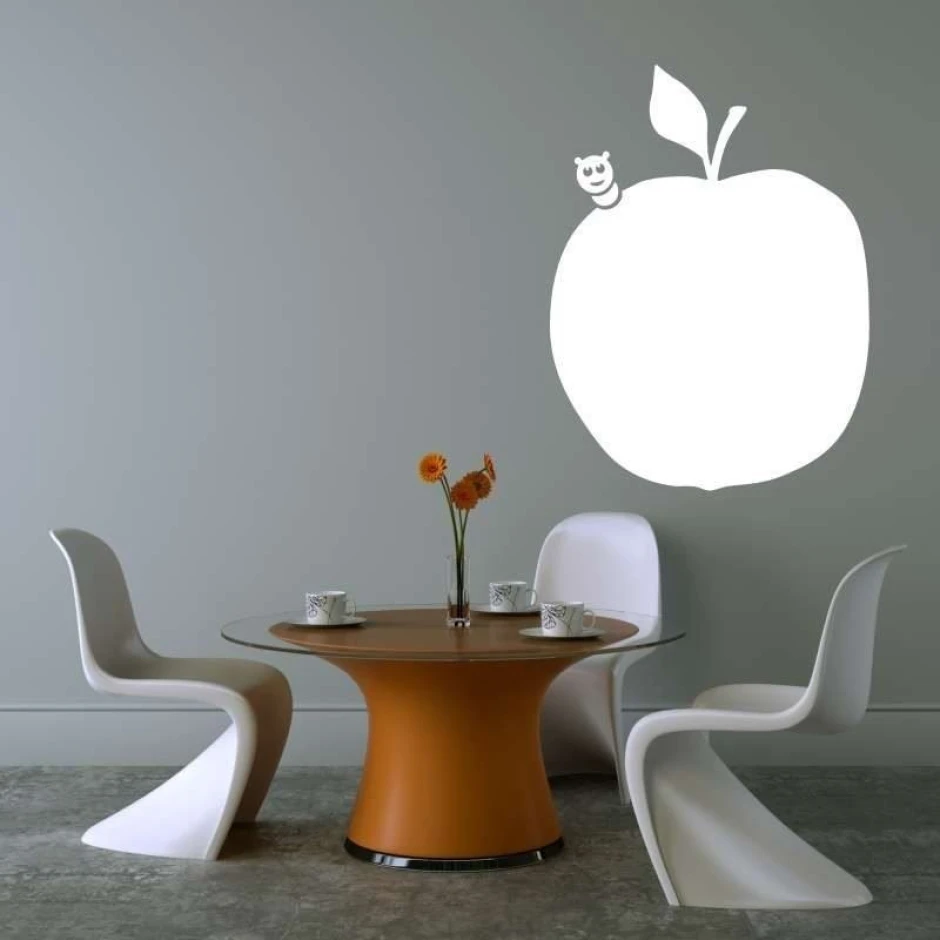 Dry-erase board 057 apple - Dining room setup with light-colored walls and a round table with a brown top.