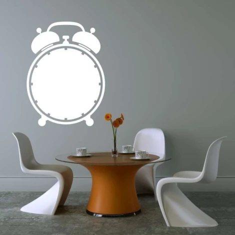 Dry-erase board 054 clock - Dining room setup. Light-colored walls, round table with an orange top.