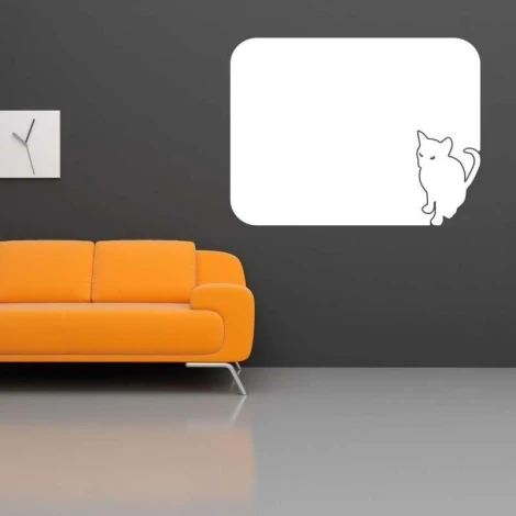 Dry-erase board 047 cat - Styled in a modern living room with gray walls and an orange sofa.