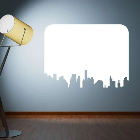 Dry-erase board 045 city - Room setup with light-colored wall, wooden floor, and standing lamp.