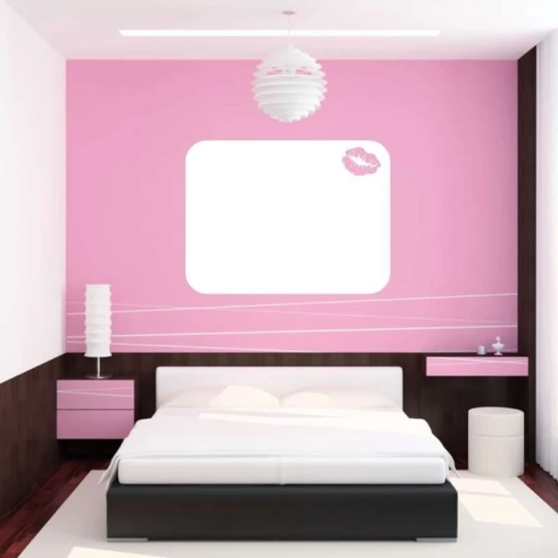 Dry-erase board 044 lips - Bedroom arrangement with pink walls and brown furniture.