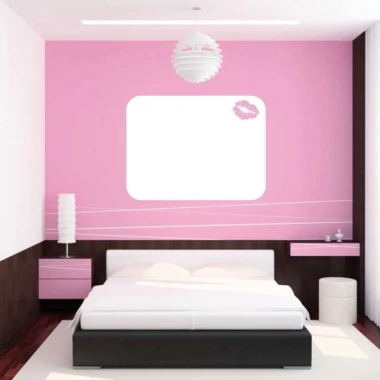 Dry-erase board 044 lips - Bedroom arrangement with pink walls and brown furniture.