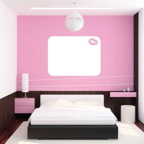 Dry-erase board 044 lips - Bedroom arrangement with pink walls and brown furniture.