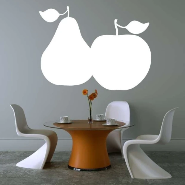 Dry-erase board 040 pear apple - Dining room setup with light-colored walls and modern furniture.