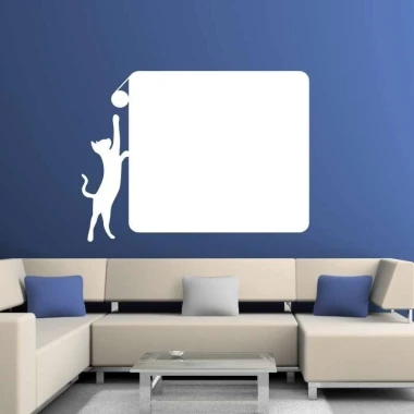 Dry-erase board 038 cat - Living room setup with blue walls and gray furniture.