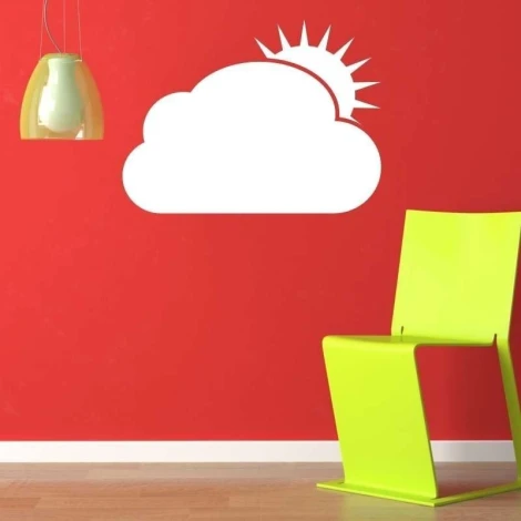 Dry-erase board 036 cloud sun - Room arrangement with red walls and a green chair.
