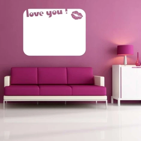 Dry-erase board 029 love you - Living room setup with purple walls and a pink sofa.