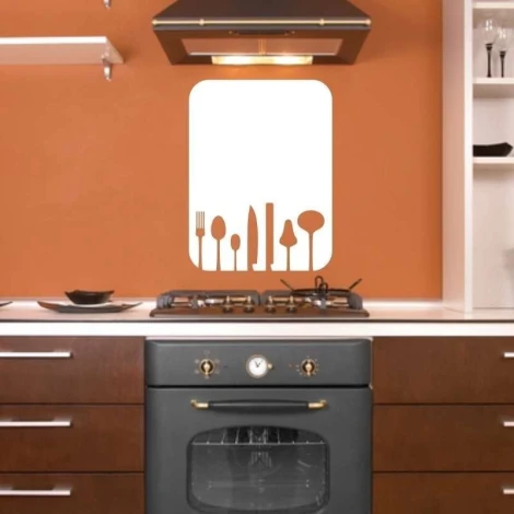 Dry-erase board 017 cutlery - Kitchen arrangement. Warm orange tones on the wall.