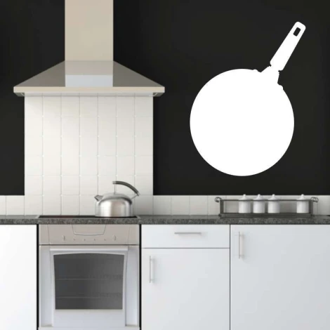 Dry-erase board 012 frying pan - Kitchen arrangement with black walls and white furniture.