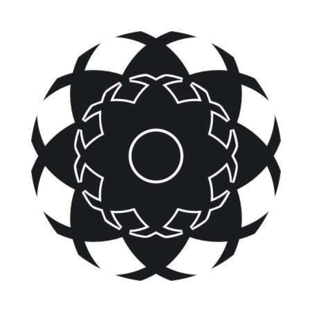 Sticker 03X 16 abstraction 1826 - Graphic design. Round shape with symmetrical black and white elements.