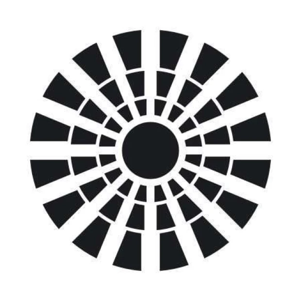 Sticker 03X 16 abstraction 1822 - Graphic design. Round pattern with radiating segments in various shapes.