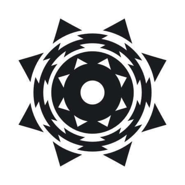 Sticker 03X 16 abstraction 1825 - Graphic design with a central circle surrounded by jagged shapes and triangles.