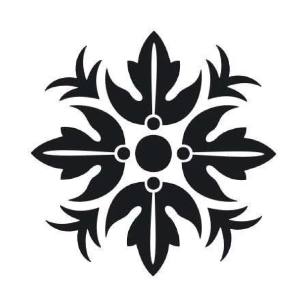 Sticker 03X 16 abstraction 1827 - Graphic design. Black, symmetrical shapes resembling leaves and circles.