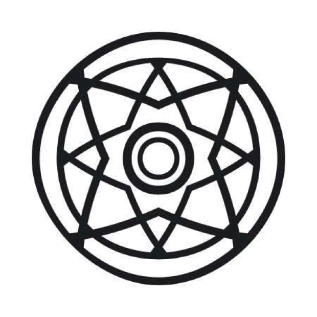 Sticker 03X 16 abstraction 1828 - Graphic design featuring a circle with multiple rays and symmetrical shapes.