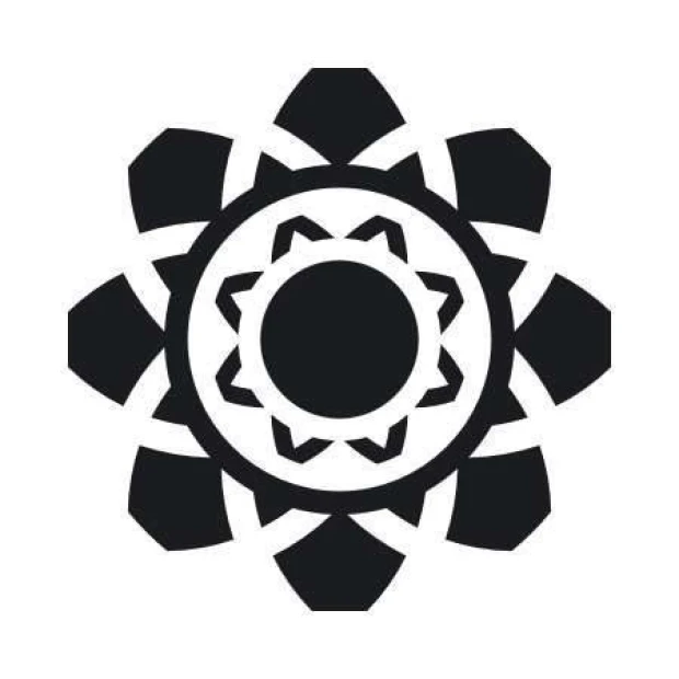 Sticker 03X 16 abstraction 1832 - Graphic design with a central circle surrounded by symmetrical polygonal shapes.