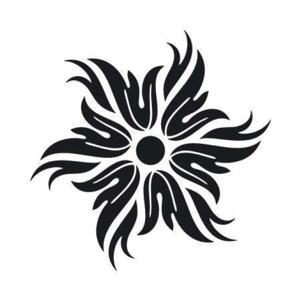 Sticker 03X 16 abstraction 1835 - Graphic design featuring a stylized flower with wavy black petals.