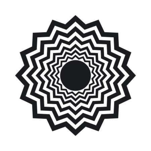 Sticker 03X 16 abstraction 1838 - Graphic design. Concentric, serrated shapes in black and white.