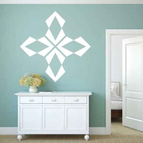 Sticker 03X 16 abstract 1824 - Living room arrangement with a blue wall, white furniture, and light accents.