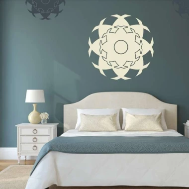 Sticker 03X 16 abstract 1826 - Bedroom arrangement with dark walls and a bed featuring light bedding.