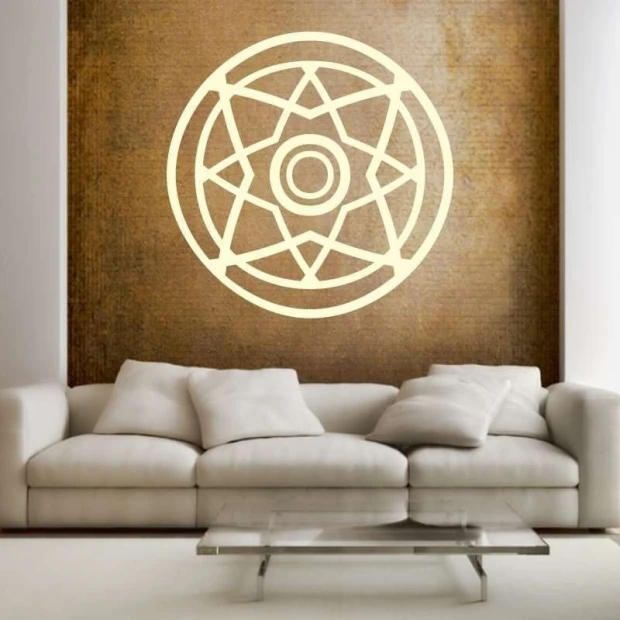 Sticker 03X 16 abstract 1828 - Living room arrangement. Brown wall, light sofa with cushions.