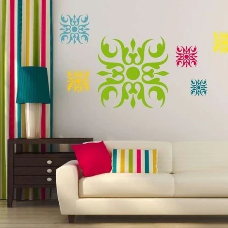 Sticker 03X 16 abstract 1831 - Living room arrangement. Light-colored walls with vertical stripes.
