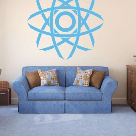 Sticker 03X 16 abstract 1836 - Living room setup with light walls, blue sofa, and plaid cushions.