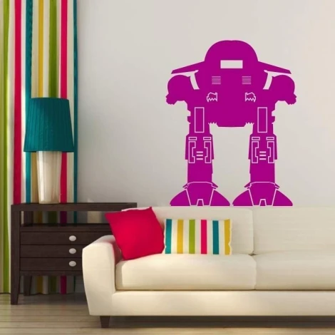 Painting template 02X 21 robot 1842 - Living room setup with light-colored walls and colorful curtains.