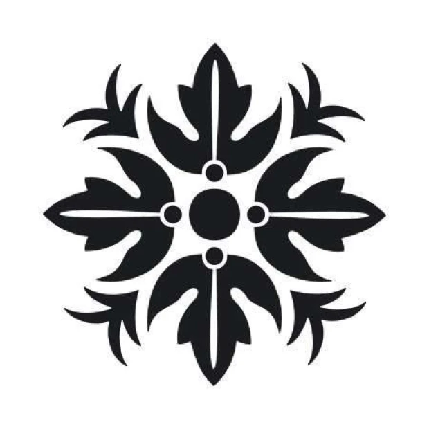 Painting template 02X 23 abstraction 1827 - Graphic pattern with symmetrical shapes featuring leaves and circles.