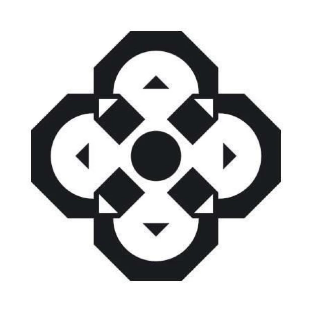 Painting template 02X 23 abstraction 1829 - Graphic pattern with a central circle surrounded by six elements.