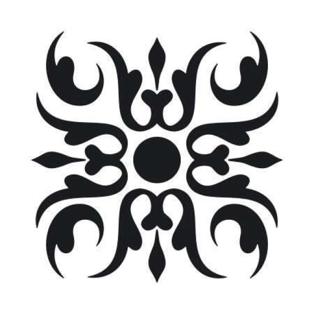Painting template 02X 23 abstraction 1831 - Graphic pattern with symmetrical, curved lines and hearts.